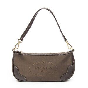 Prada Vitero Trim Canapa Logo Pochette Brown Jaca Dog Canvas Shoulder Bag